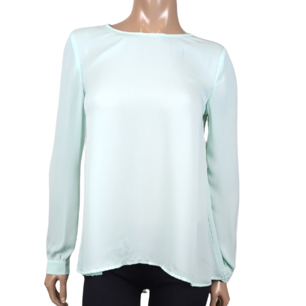 Forever 21 Long Sleeve Blouse Womens Size Small Mint Green Sheer Flowy Top